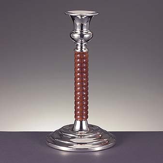 Kerzen-Leuchter aus Holz+Silber Sterling-Silber, 19,5 cm hoch. Aus Italien