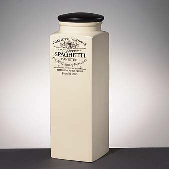 Spaghettidose Charlotte Watson Italienische Pasta in einem Tongefäß aus Suffolk. Gute Kombination.