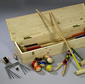 Croquetspiel Formidables Set in solider Holzkiste aus dem Geburtsland des Croquet.