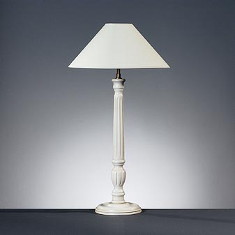 Schirmlampe mit Holzfuß weiss Höhe des Fußes 56 cm, Durchmesser des Schirmes 30 cm.