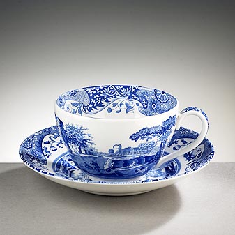 Spode Jumbotasse Blue Italian Römische Ruinen aus einer Darstellung aus dem 17. Jahrhundert.