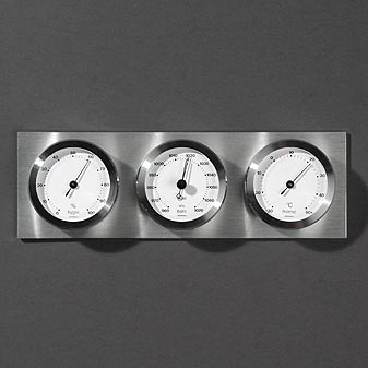 Wetterstation aus Edelstahl der Firma Barigo Barigo. Barometerfabrik Richard Goes. Gegründet 1929.