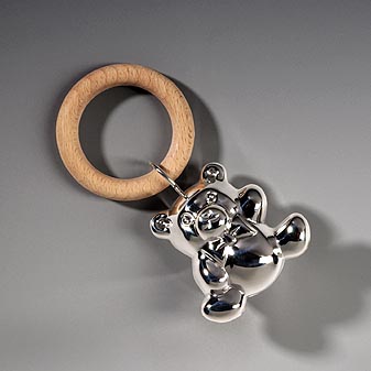 Greifring mit Sterling-Teddy Mit Greifring aus Holz.