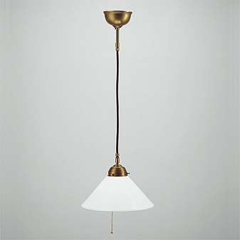 Schnurpendelleuchte mit Baldachin aus patiniertem Messing.