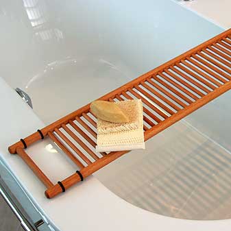 Rhomtuft Wannenbrücke Seife, Schwamm, Bürste, Lesestoff, Rotweinglas ...