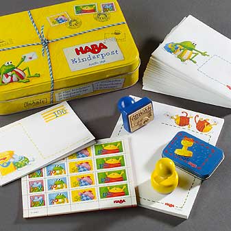 Kinderpost Alles, was man zum Post spielen braucht in einer Metalldose.