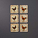 6 Untersetzer Roosters Glasuntersetzer im Format 10,5 x 10,5 cm.